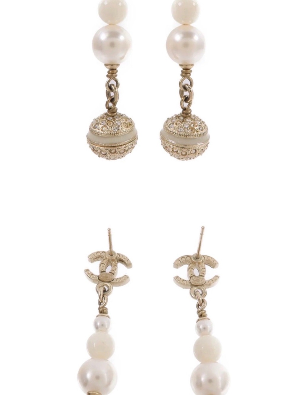 CHANEL Cream Pearl Drop CC Logo Earrings